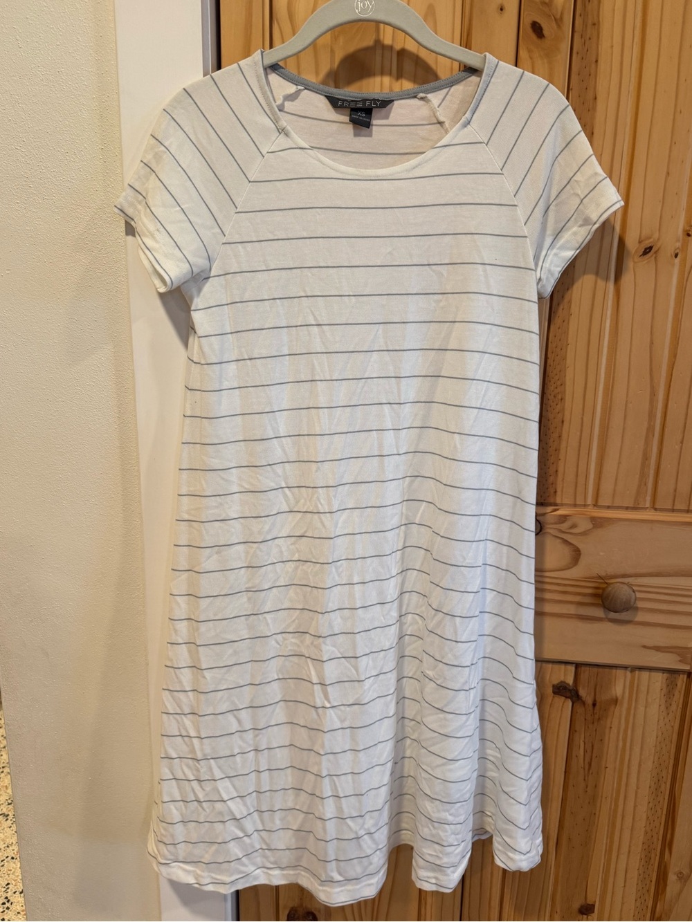 Free Fly Apparel White and Blue Striped Midi T‑Shirt Dress